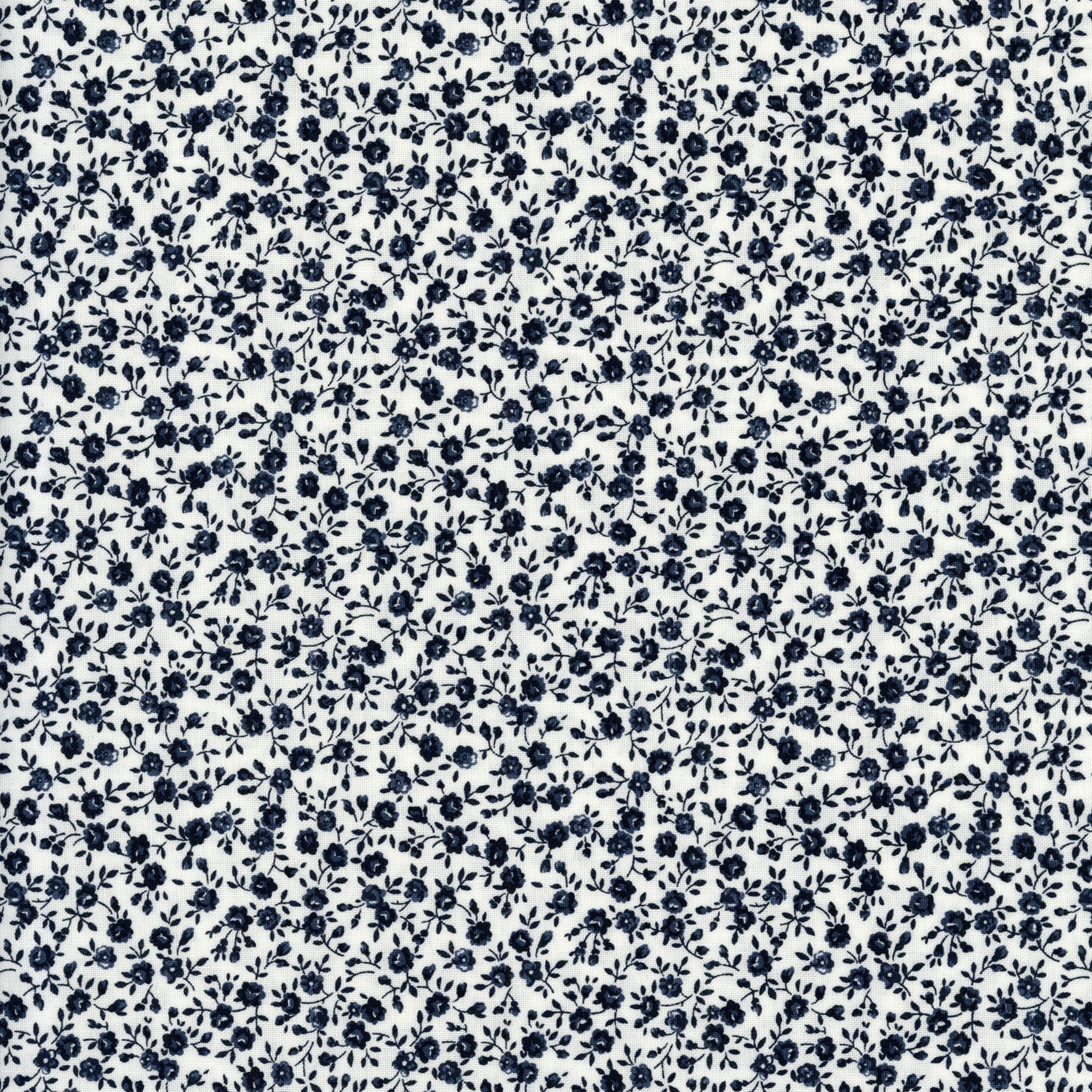 Moda Summertime by Camille Roskelley - Patchwork and Quilting Fabric from Brown's Craft Shed (Tags: Fabric Camille Roskelley Cottage Garden Floral Moda Fabrics Navy Blue Summertime White Background )