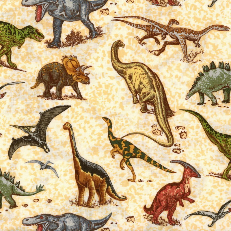Nutex Lost World - Scatter - Patchwork and Quilting Fabric from Brown's Craft Shed (Tags: Fabric animals blue Brown children cream dinosaur green Lost World nature novelty Nutex playful rustic )
