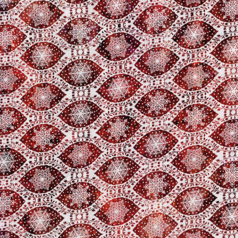 In The Beginning Fabrics: Nature's Winter by Jason Yenter (Red) - Patchwork and Quilting Fabric from Brown's Craft Shed (Tags: Fabric christmas Crimson Medallion festive Geometric holiday Jason Yenter Nature's Winter patchwork patterns quilting seasonal snowflake )