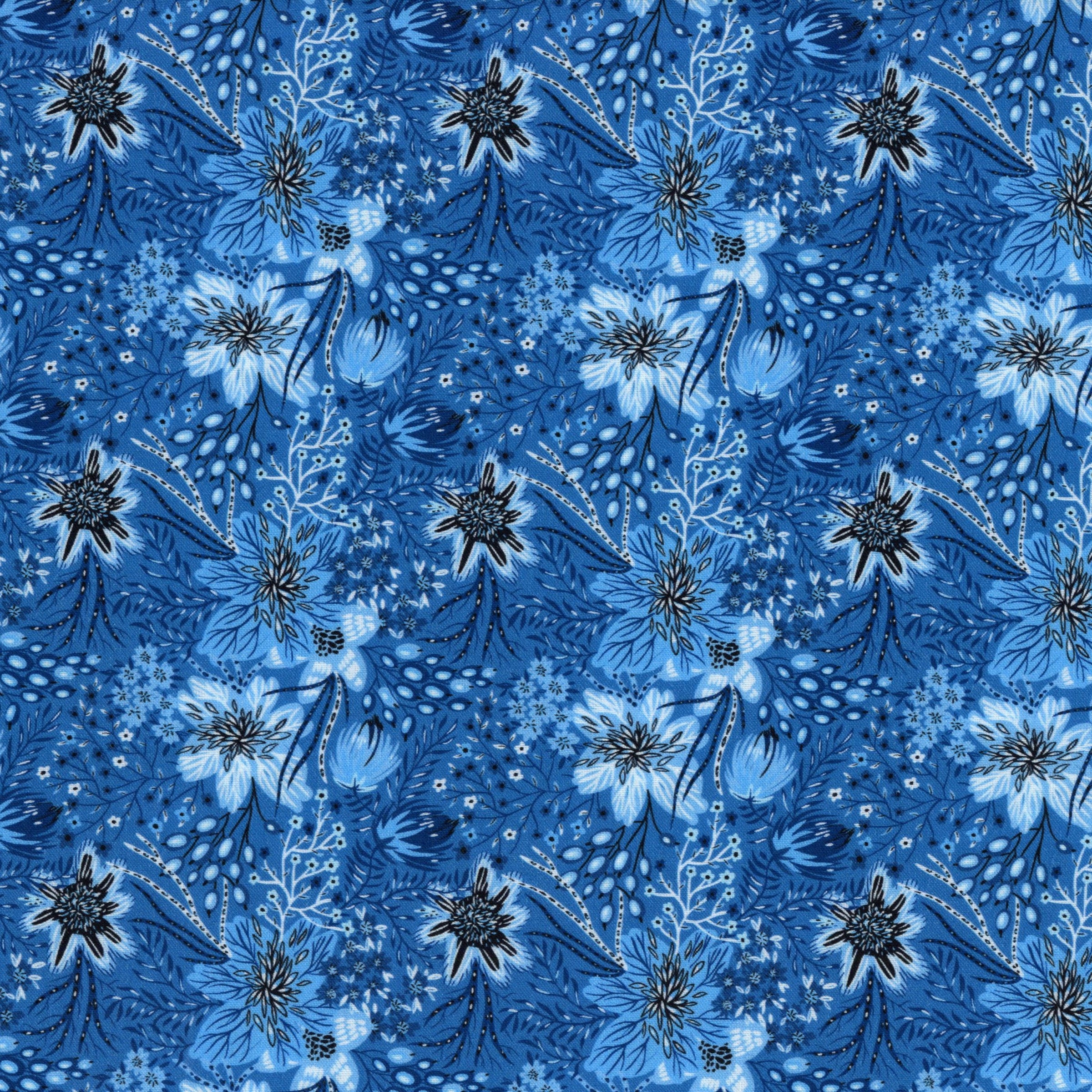 In The Beginning Fabrics - Whimsy - Patchwork and Quilting Fabric from Brown's Craft Shed (Tags: Fabric blue botanical dark blue elegant Floral flowers garden nature navy tonal whimsical Whimsy )