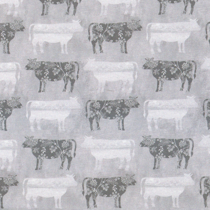 Benartex White Lime LLC Shannon Roberts Chalk Barn - Patchwork and Quilting Fabric from Brown's Craft Shed (Tags: Fabric animal animals Brown cow farm grey novelty patterns quilting rustic whimsical white )