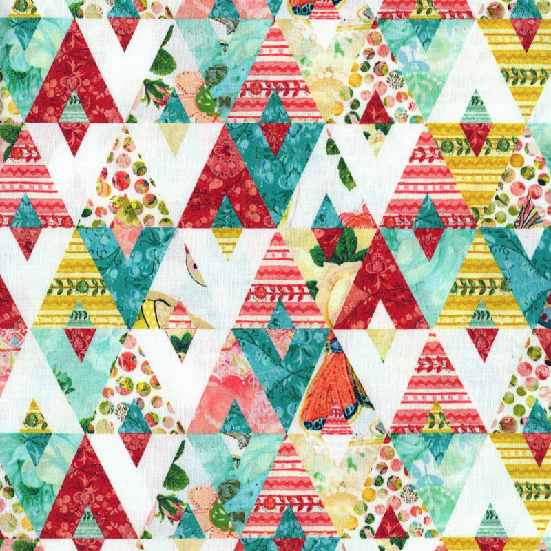 Kennard & Kennard Be the Light - Triangle Collage Multi - Patchwork and Quilting Fabric from Brown's Craft Shed (Tags: Fabric Be the Light bright collage colourful coral Kennard & Kennard modern multi patchwork quilting red teal triangles )