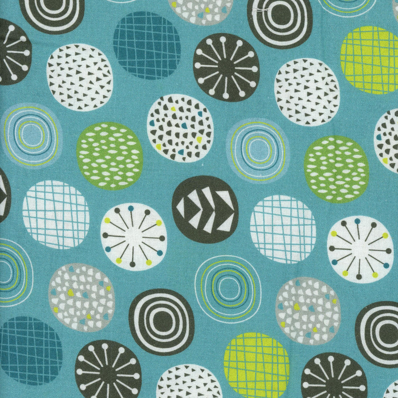 Nutex - Leafy Meadow Backing - Patchwork and Quilting Fabric from Brown's Craft Shed (Tags: Fabric abstract blue bold circles contemporary dots green grey modern Nutex patchwork playful quilting teal wide backing )
