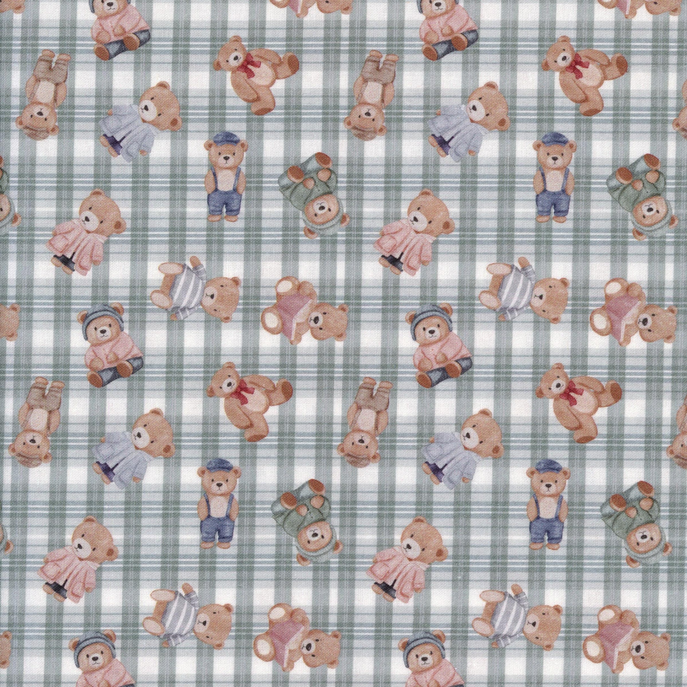 Nutex Skyward Dreams by Mel Armstrong - Patchwork and Quilting Fabric from Brown's Craft Shed (Tags: Fabric animal baby projects check children cream green Mel Armstrong novelty nursery Nutex plaid playful Skyward Dreams soft colours teddy bears )