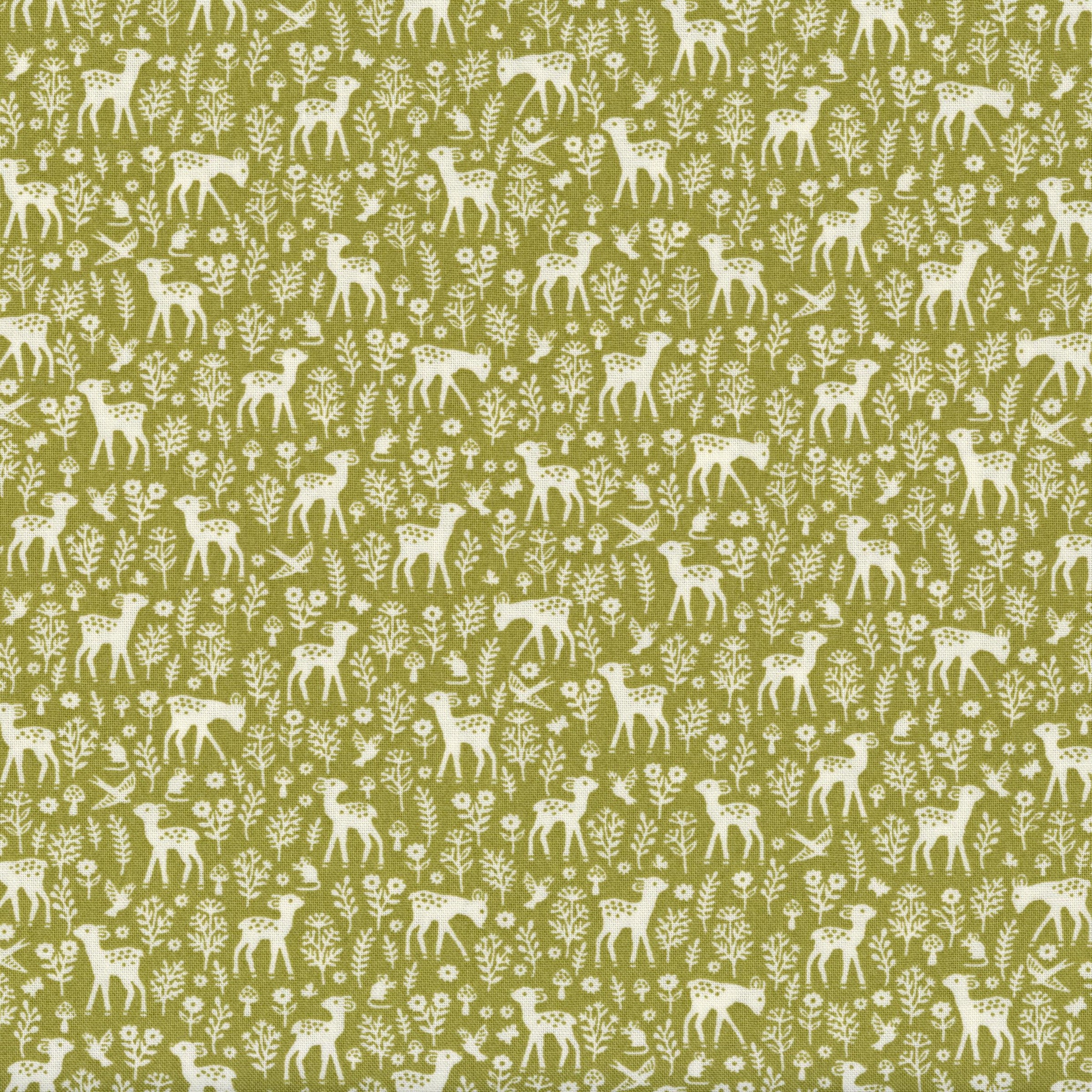 Makower UK - Little Ones - Patchwork and Quilting Fabric from Brown's Craft Shed (Tags: Fabric animals baby children deer green Little Ones Makower UK nature nursery olive plants whimsical white woodland )