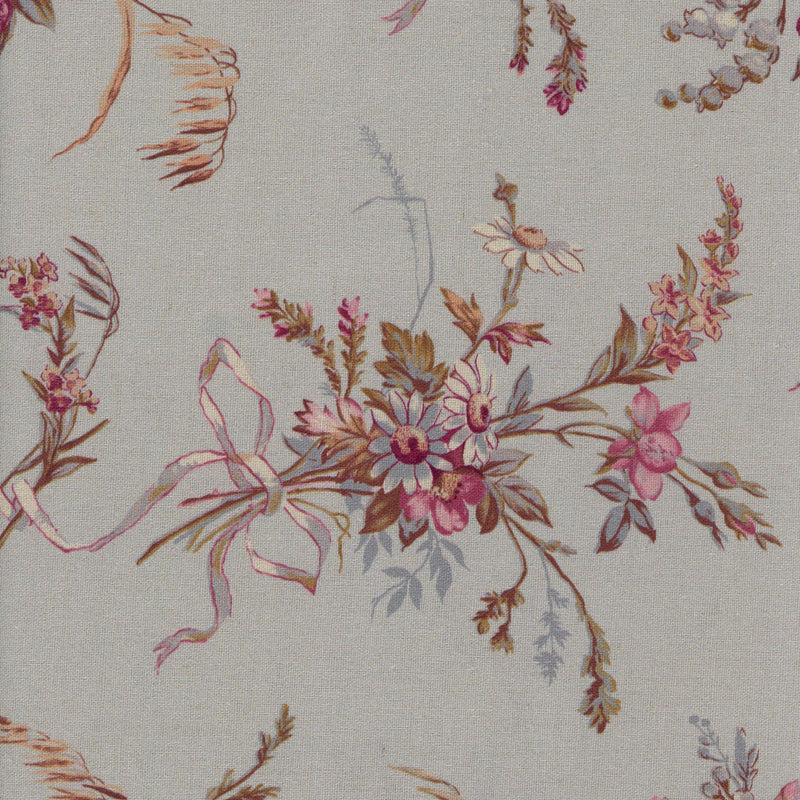 Devonstone Collection St Etienne - Adeline 1 by Kim Hurley of l'uccello linens - Patchwork and Quilting Fabric from Brown's Craft Shed (Tags: Fabric botanical Floral grey linen blend Neutral pastel pink plants vintage )