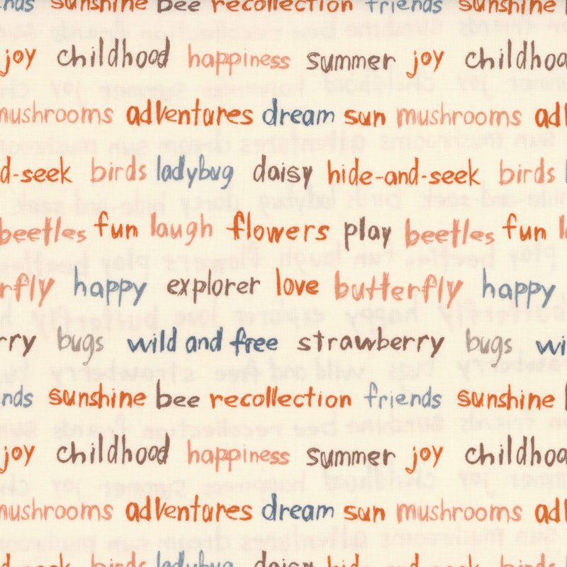 Moda Chirp by Elena Amo - Patchwork and Quilting Fabric from Brown's Craft Shed (Tags: Fabric blue children Chirp Elena Amo Moda Fabrics nature orange text print whimsical words )