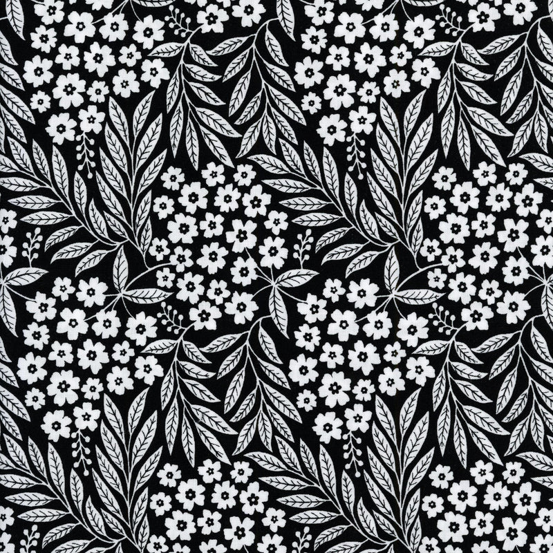 Northcott Ebony & Ivory - Hydrangea (Black) - Patchwork and Quilting Fabric from Brown's Craft Shed (Tags: Fabric Black Ebony & Ivory Floral Leaves Northcott Quilting Fabric )
