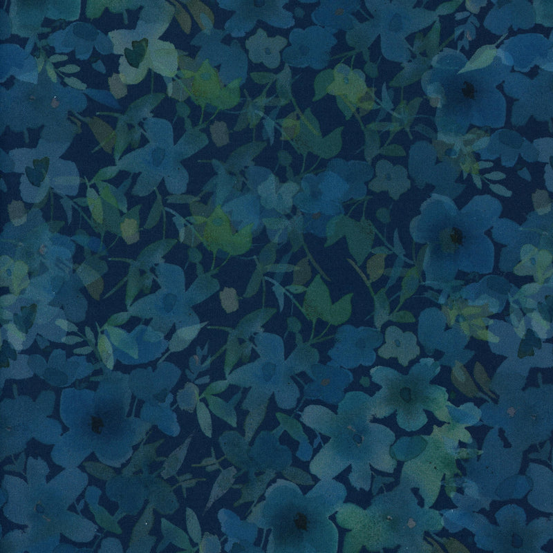 Clothworks Blue Meadow (Dark Teal) - Patchwork and Quilting Fabric from Brown's Craft Shed (Tags: Fabric blender blenders blue Blue Meadow Clothworks dark teal Floral flowers garden green moody floral nature navy teal watercolour )