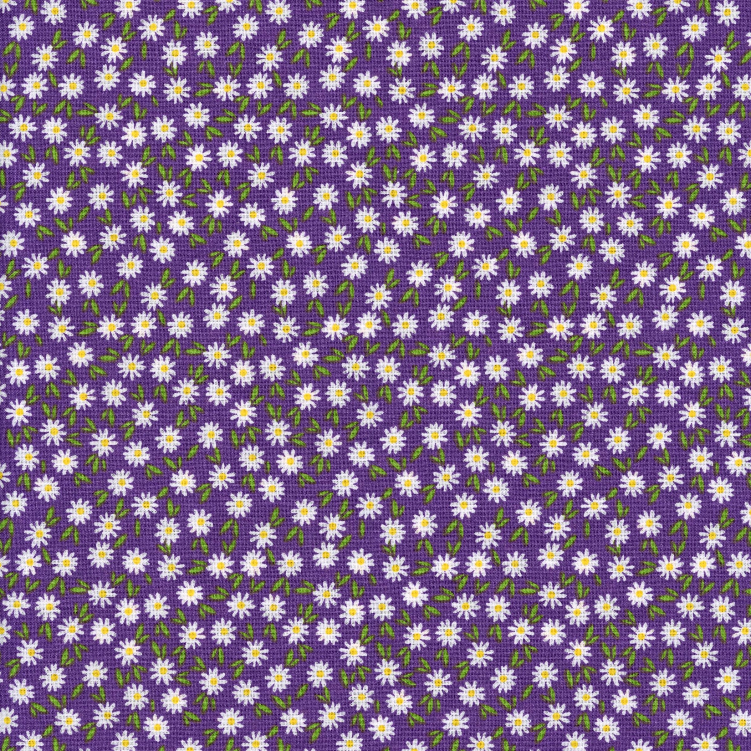 Sullivan's Ditsy Daisy (Purple) - Patchwork and Quilting Fabric from Brown's Craft Shed (Tags: Fabric children daisy Ditsy Daisy ditsy floral Floral flowers garden green nature purple Sullivan's violet whimsical white )