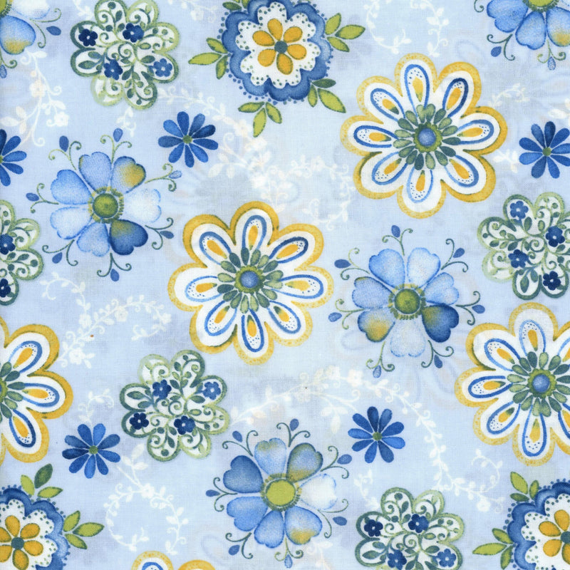 Lloyd Curzon Marianna - Patchwork and Quilting Fabric from Brown's Craft Shop (Tags: Fabric blue Floral Yellow )