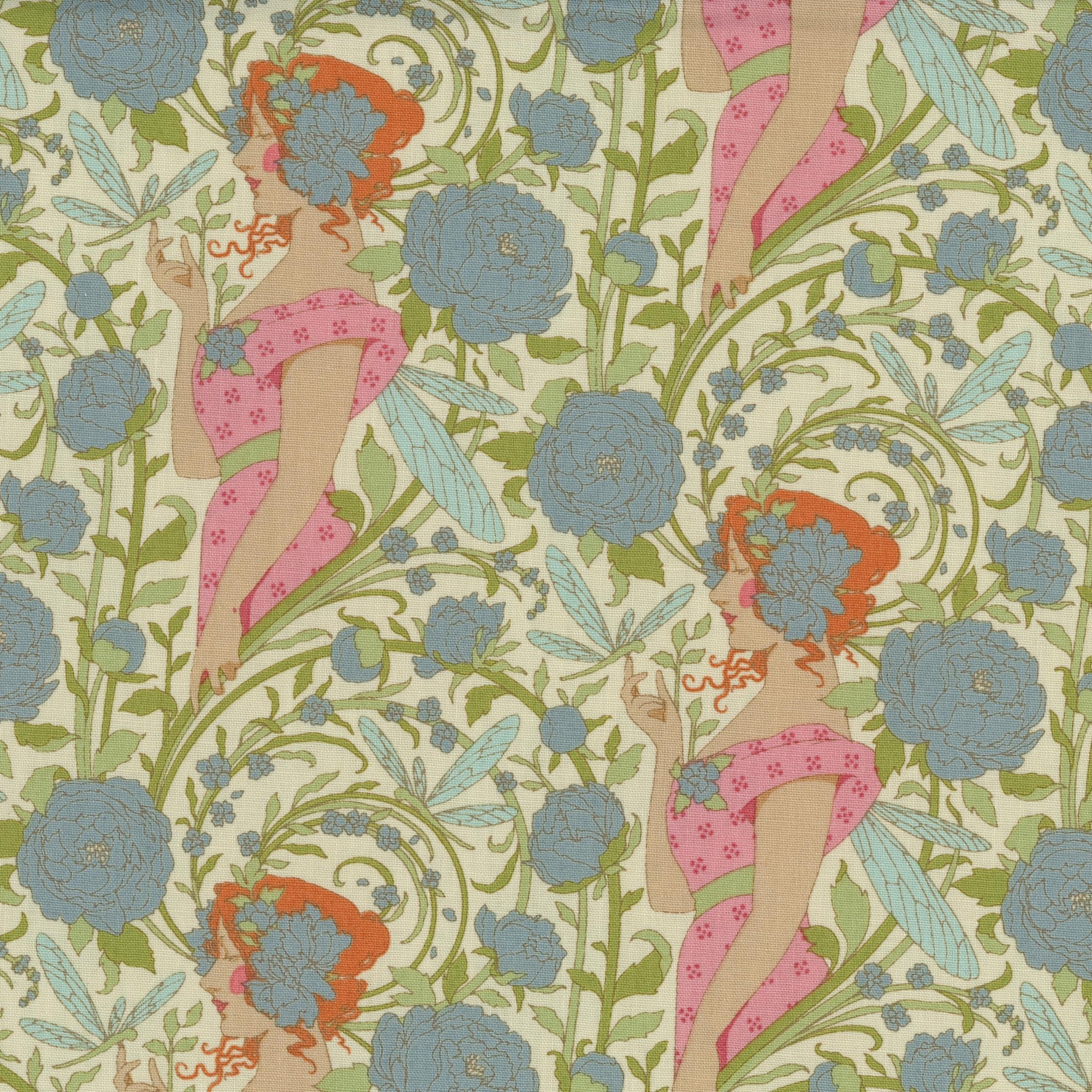 Tilda Songbird - Aubery Blue - Patchwork and Quilting Fabric from Brown's Craft Shed (Tags: Fabric Art Nouveau Aubery Blue blue cottage cream dragonfly feminine Floral green nature pink Tilda Tilda Songbird vintage whimsical )