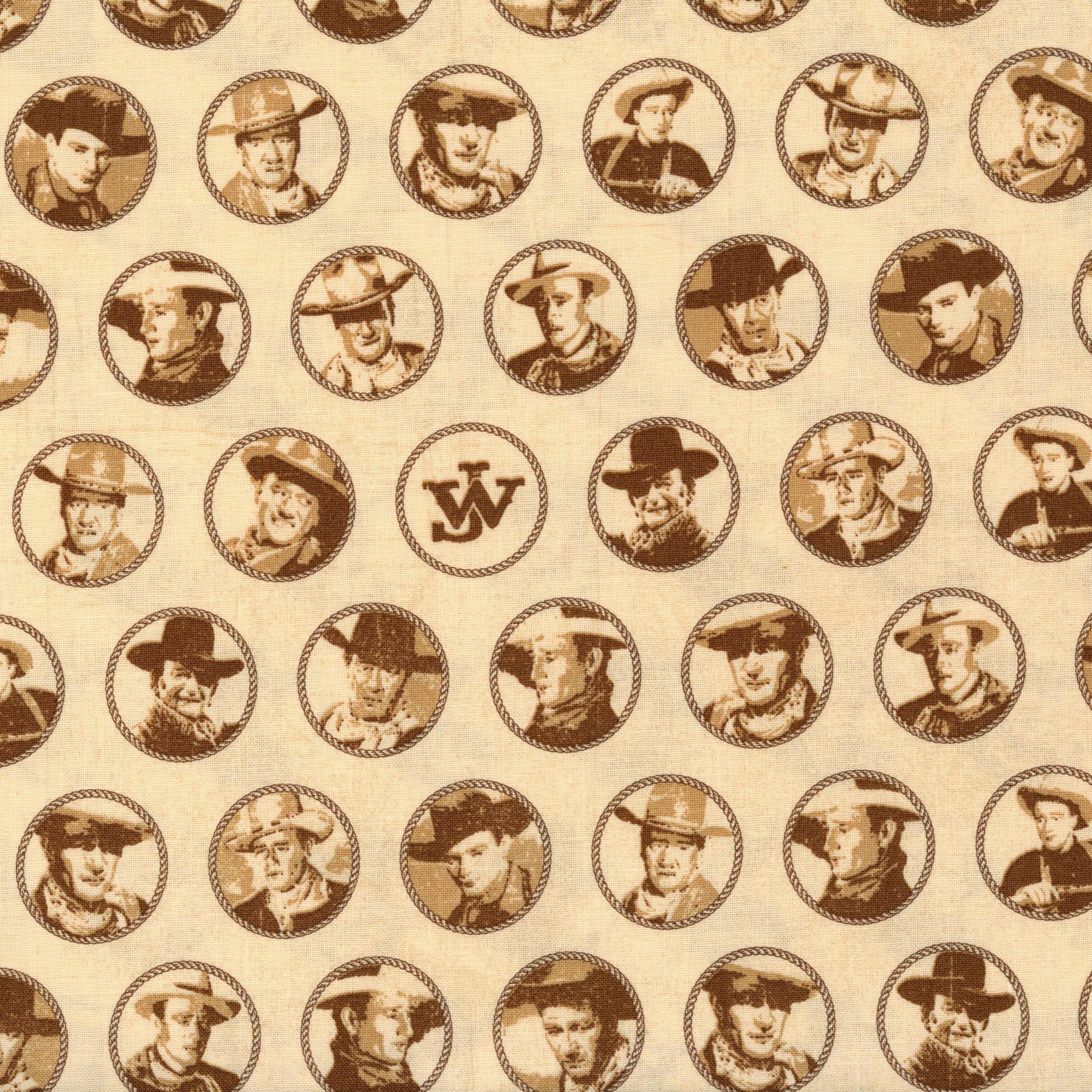 Riley Blake Designs - John Wayne American West (Cream) - Patchwork and Quilting Fabric from Brown's Craft Shed (Tags: Fabric American West blenders Brown John Wayne Neutral novelty portraits Riley Blake Designs rustic sepia vintage Western )