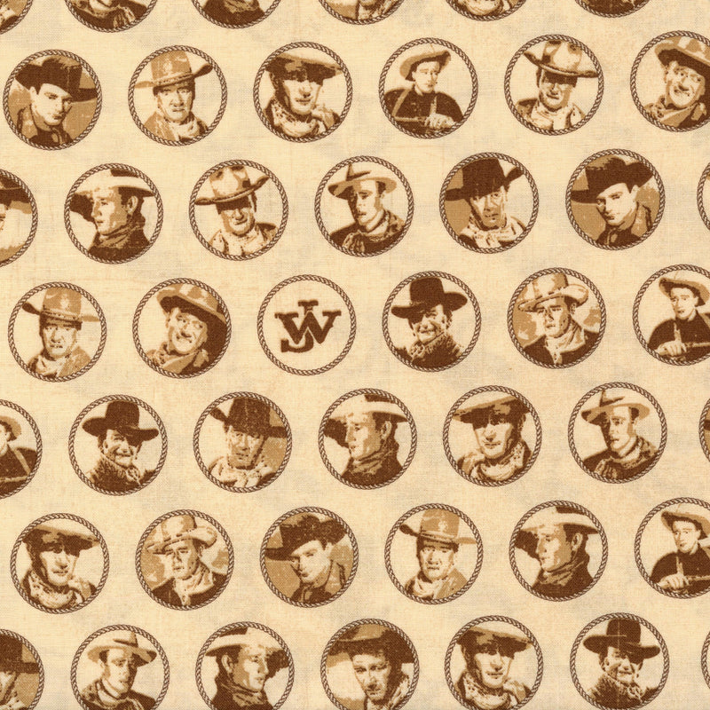 Riley Blake Designs - John Wayne American West (Cream) - Patchwork and Quilting Fabric from Brown's Craft Shed (Tags: Fabric American West blenders Brown John Wayne Neutral novelty portraits Riley Blake Designs rustic sepia vintage Western )
