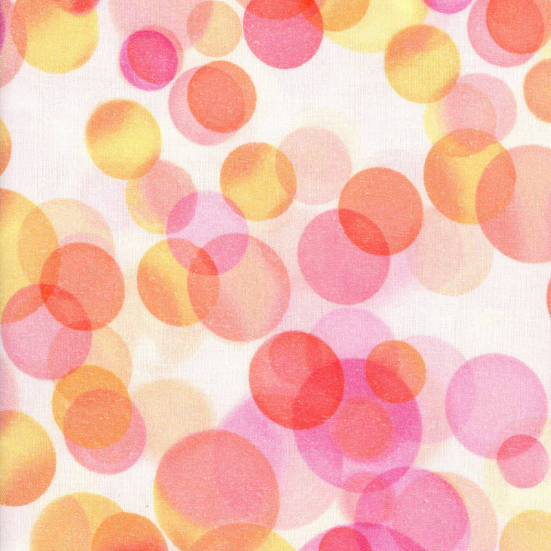 KK Fabrics Bubbles 108" Sherbet - Patchwork and Quilting Fabric from Brown's Craft Shed (Tags: Fabric backing bubbles circles KK Fabrics modern orange pink playful wide backing )
