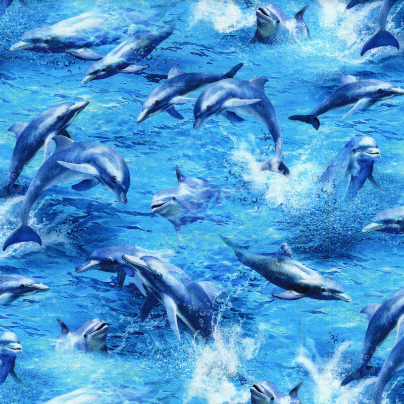 Oasis Fabrics - The Deep (Dolphins) - Patchwork and Quilting Fabric from Brown's Craft Shed (Tags: Fabric animals beach blue dolphins nature novelty ocean playful quilting cotton water wildlife )