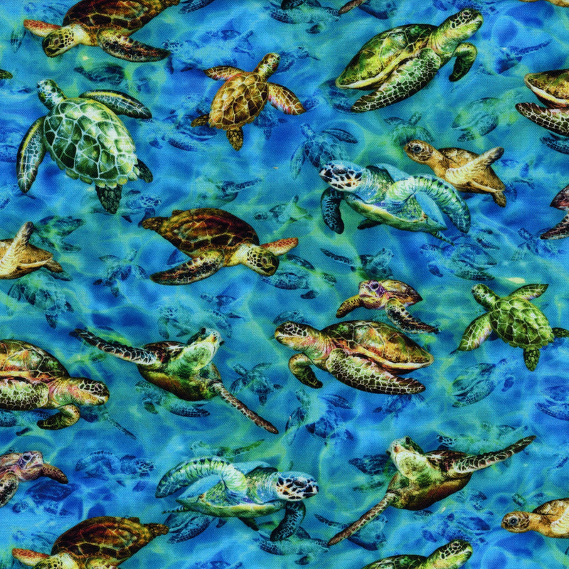 Oasis Fabrics - The Deep (Turtles) - Patchwork and Quilting Fabric from Brown's Craft Shed (Tags: Fabric animals aquatic blue nature novelty Oasis Fabrics ocean sea life turtles water wildlife )
