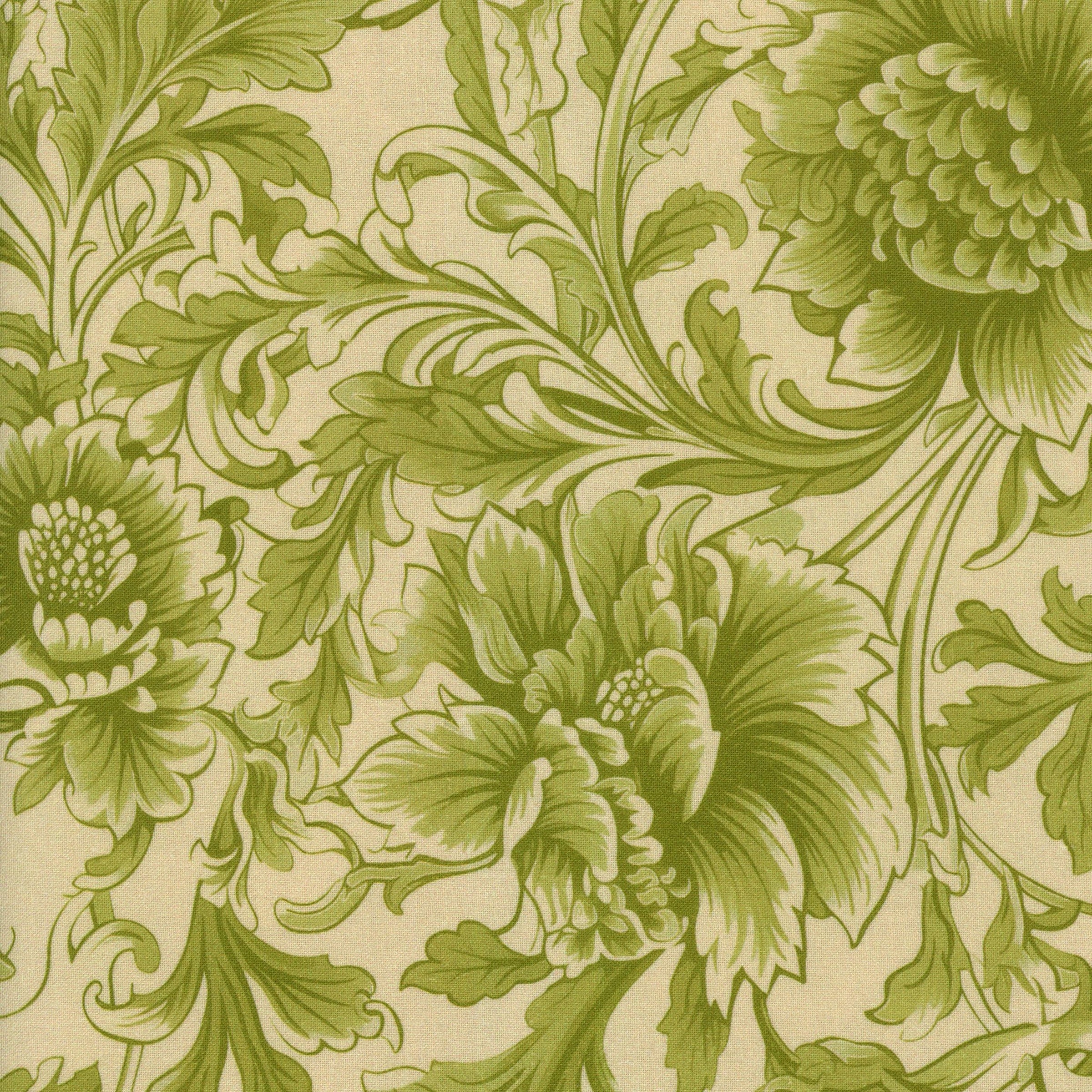 Devonstone Collection Wide Loads - Fleur - Patchwork and Quilting Fabric from Brown's Craft Shed (Tags: Fabric backing botanical classic cream Devonstone Collection elegant Floral green nature Neutral traditional vines vintage Wide Loads )