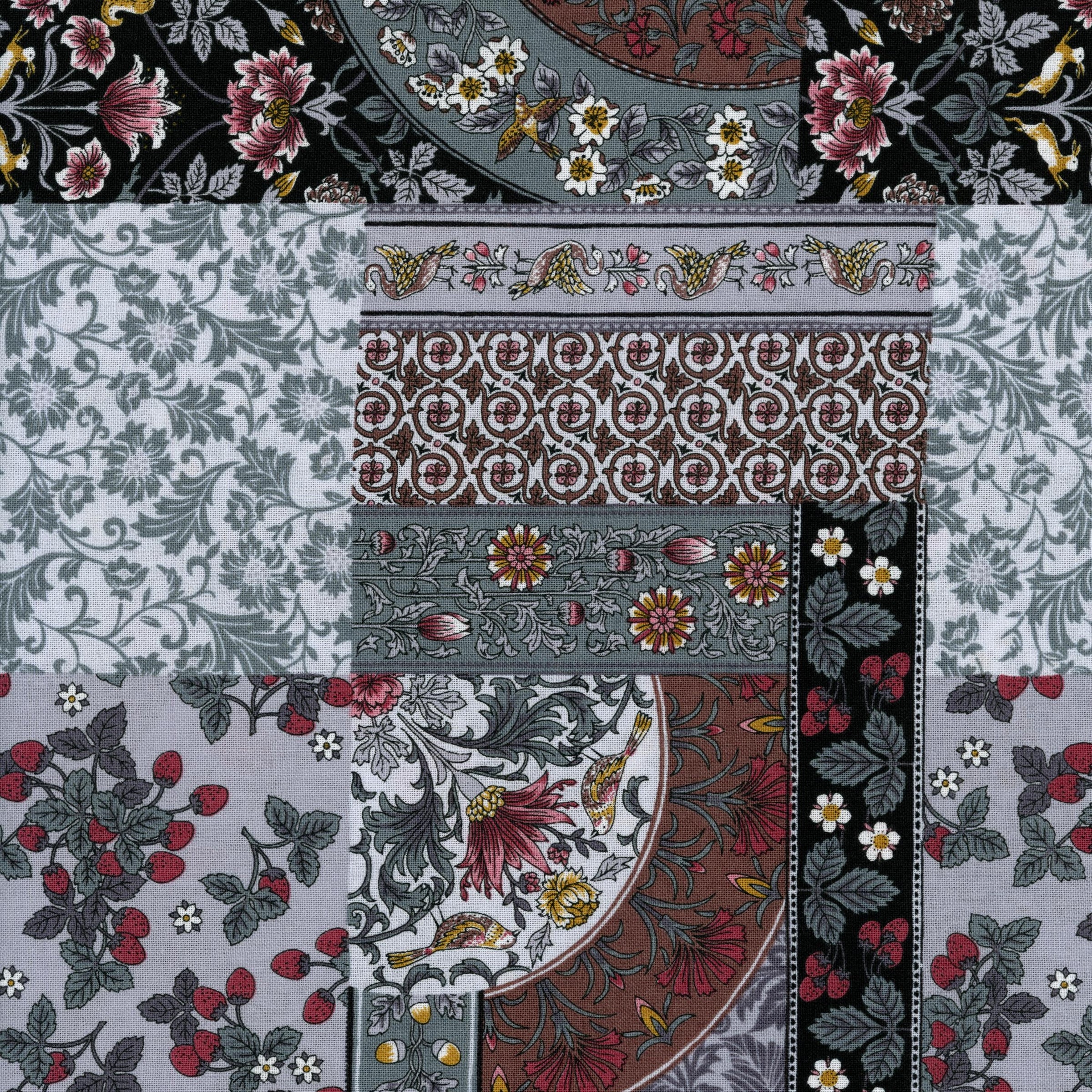 Windham Fabrics - Enchanted Woods by Terri Degenkolb - Patchwork and Quilting Fabric from Brown's Craft Shed (Tags: Fabric berries birds cream Enchanted Woods Floral grey nature patchwork red Terri Degenkolb vintage whimsical Windham Fabrics woodland )