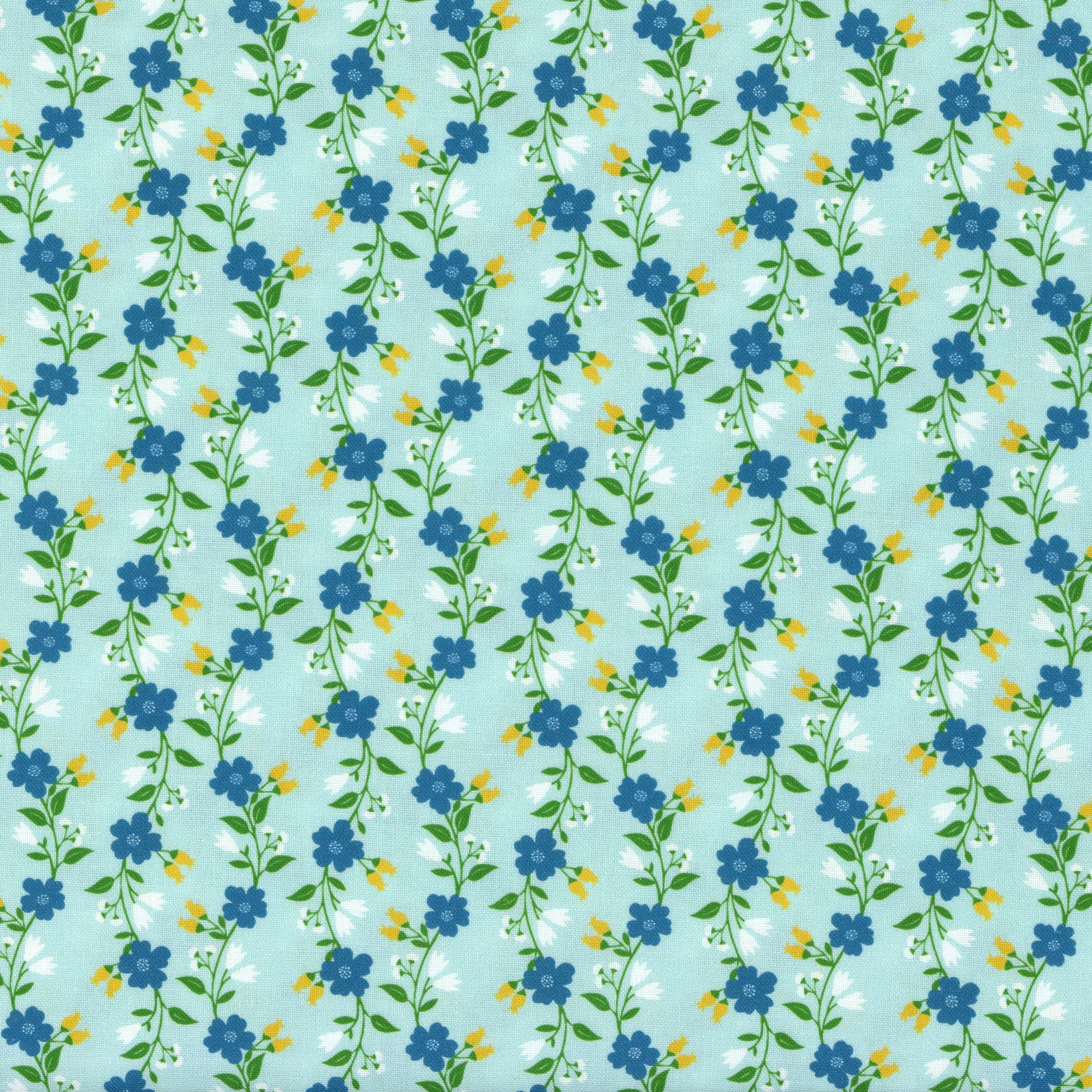Poppie Cotton Matilda by Terri Henson (Pearl) - Patchwork and Quilting Fabric from Brown's Craft Shed (Tags: Fabric Blue Flowers Cottage Garden Floral Matilda Collection Poppie Cotton Terri Henson )