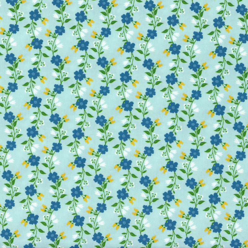 Poppie Cotton Matilda by Terri Henson (Pearl) - Patchwork and Quilting Fabric from Brown's Craft Shed (Tags: Fabric Blue Flowers Cottage Garden Floral Matilda Collection Poppie Cotton Terri Henson )