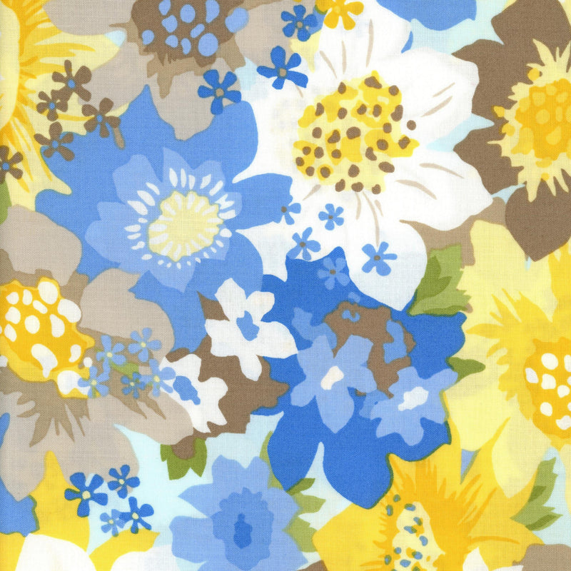 Andover Blossoms - Large Yellow and Blue Blooms - Patchwork and Quilting Fabric from Brown's Craft Shop (Tags: Fabric blue Floral Yellow )