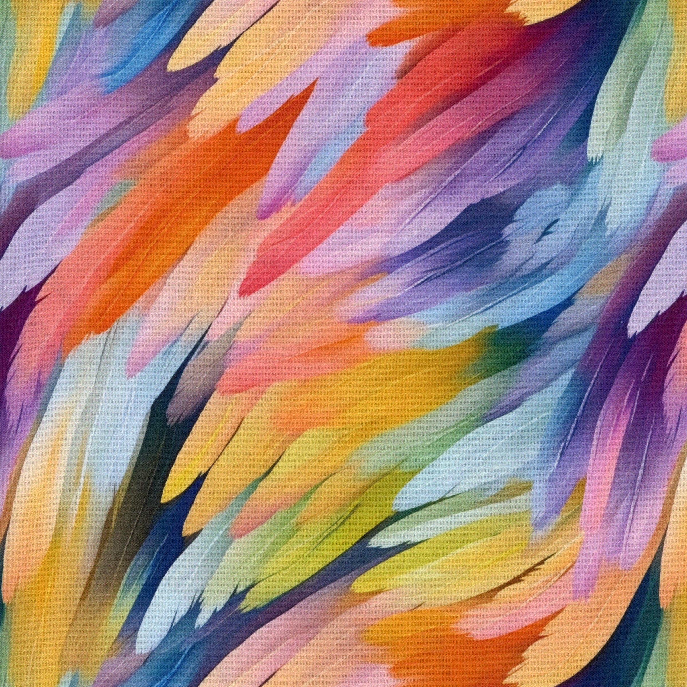 Devonstone Collection Wide Loads - Feathers - Patchwork and Quilting Fabric from Brown's Craft Shed (Tags: Fabric abstract blue bright colourful Devonstone Collection modern multi orange painterly pink rainbow watercolour Wide Loads )