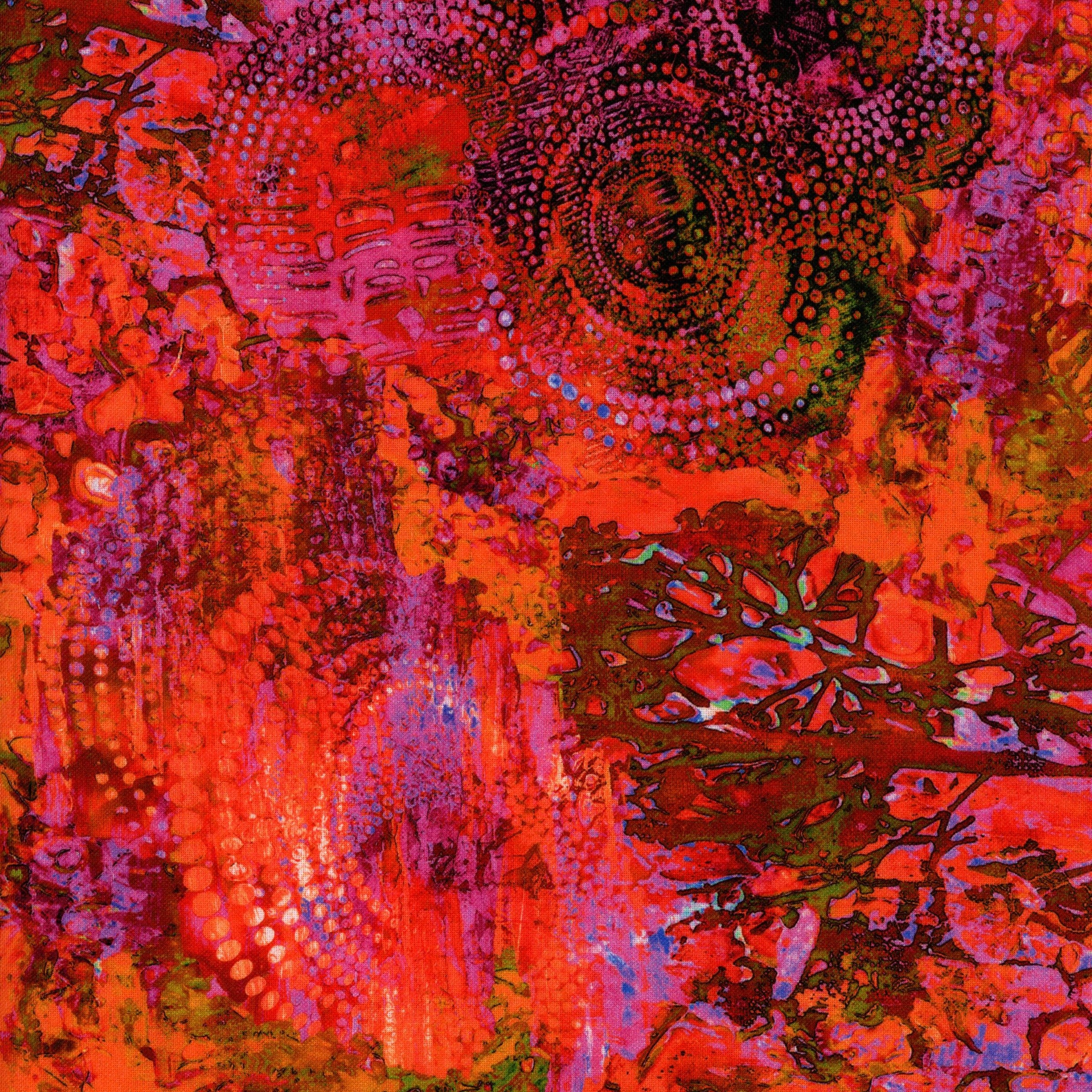 KK Fabrics Concentric Wide Backings - Circles Spice by De Gillett Cox - Patchwork and Quilting Fabric from Brown's Craft Shed (Tags: Fabric abstract backing backing fabric circles contemporary quilting De Gillett Cox KK Fabrics orange pink red wide backing )