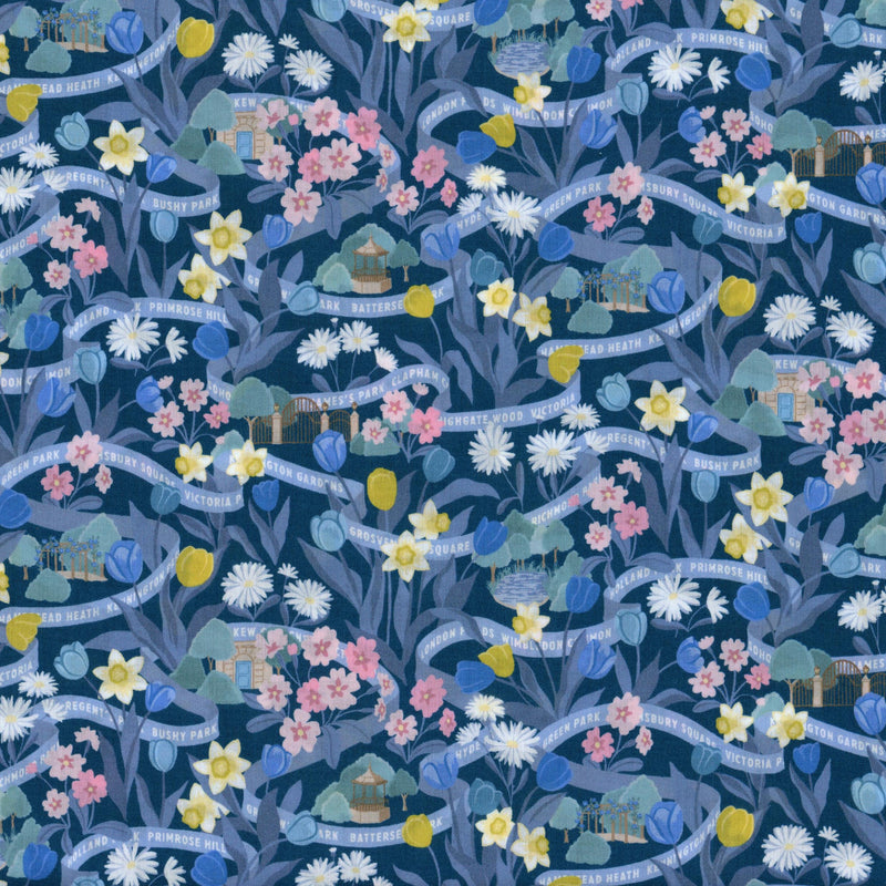 Liberty Tana Lawn Cotton - The London Collection: Park Posy D - Patchwork and Quilting Fabric from Brown's Craft Shed (Tags: Fabric blue flowers garden green Liberty Liberty Tana Lawn London nature navy novelty Park Posy pink The London Collection whimsical )