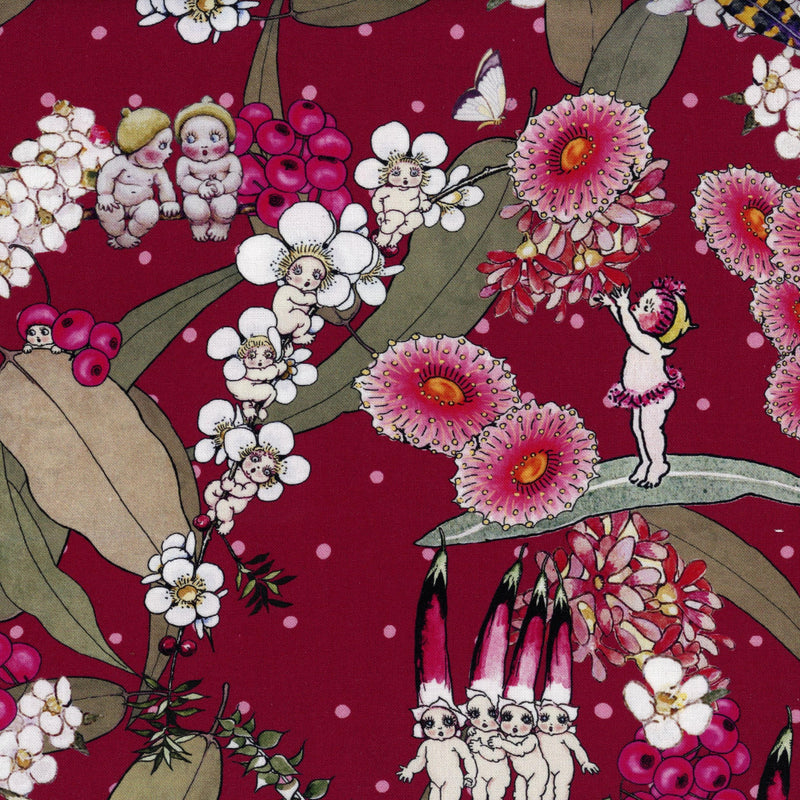 Devonstone Collection - May Gibbs Collection - Patchwork and Quilting Fabric from Brown's Craft Shed (Tags: Fabric children Devonstone Collection flowers green gumnut babies nature novelty pink red whimsical wide backing )
