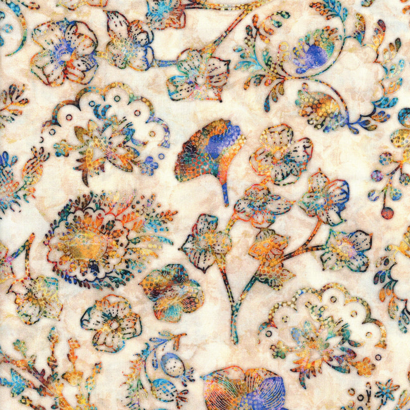 QT Fabrics Sylvan Spirit - Patchwork and Quilting Fabric from Brown's Craft Shed (Tags: Fabric amber artistic autumn batik blender blue cream flowers garden multicolour nature patchwork QT Fabrics quilting Sylvan Spirit teal textured )