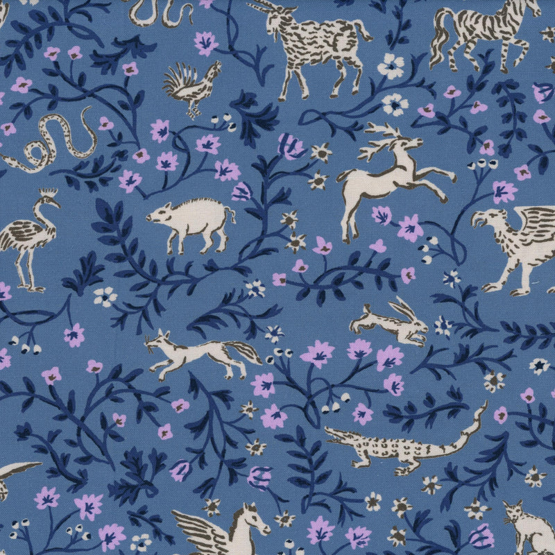 FIGO Fabrics Promenade by Danielle Kroll - Patchwork and Quilting Fabric from Brown's Craft Shed (Tags: Fabric animal animals blue Danielle Kroll fantasy FIGO Fabrics flowers garden lilac mythical nature Neutral playful Promenade vines whimsical )