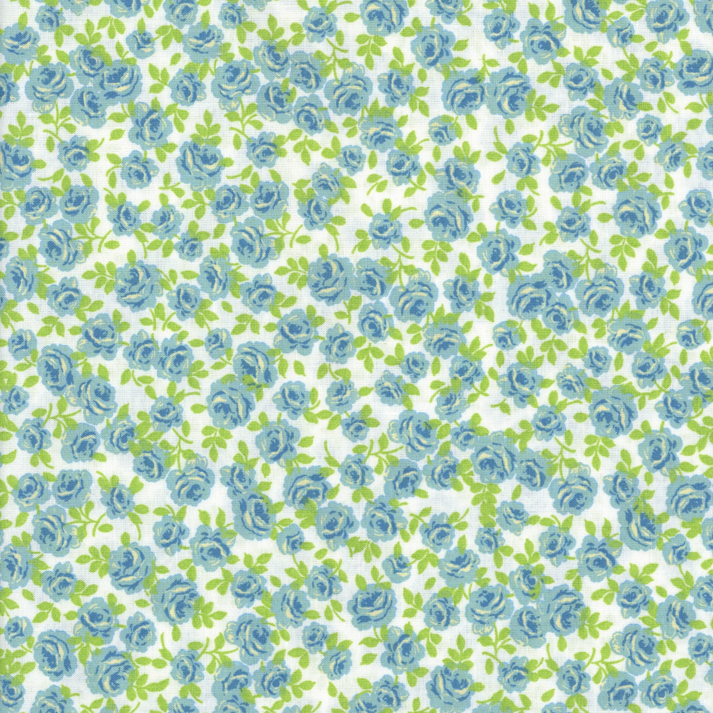 Sullivans - Roses (Blue) - Patchwork and Quilting Fabric from Brown's Craft Shed (Tags: Fabric blue cottage ditsy floral Floral flowers garden green nature quilting cotton roses Sullivans vintage white )