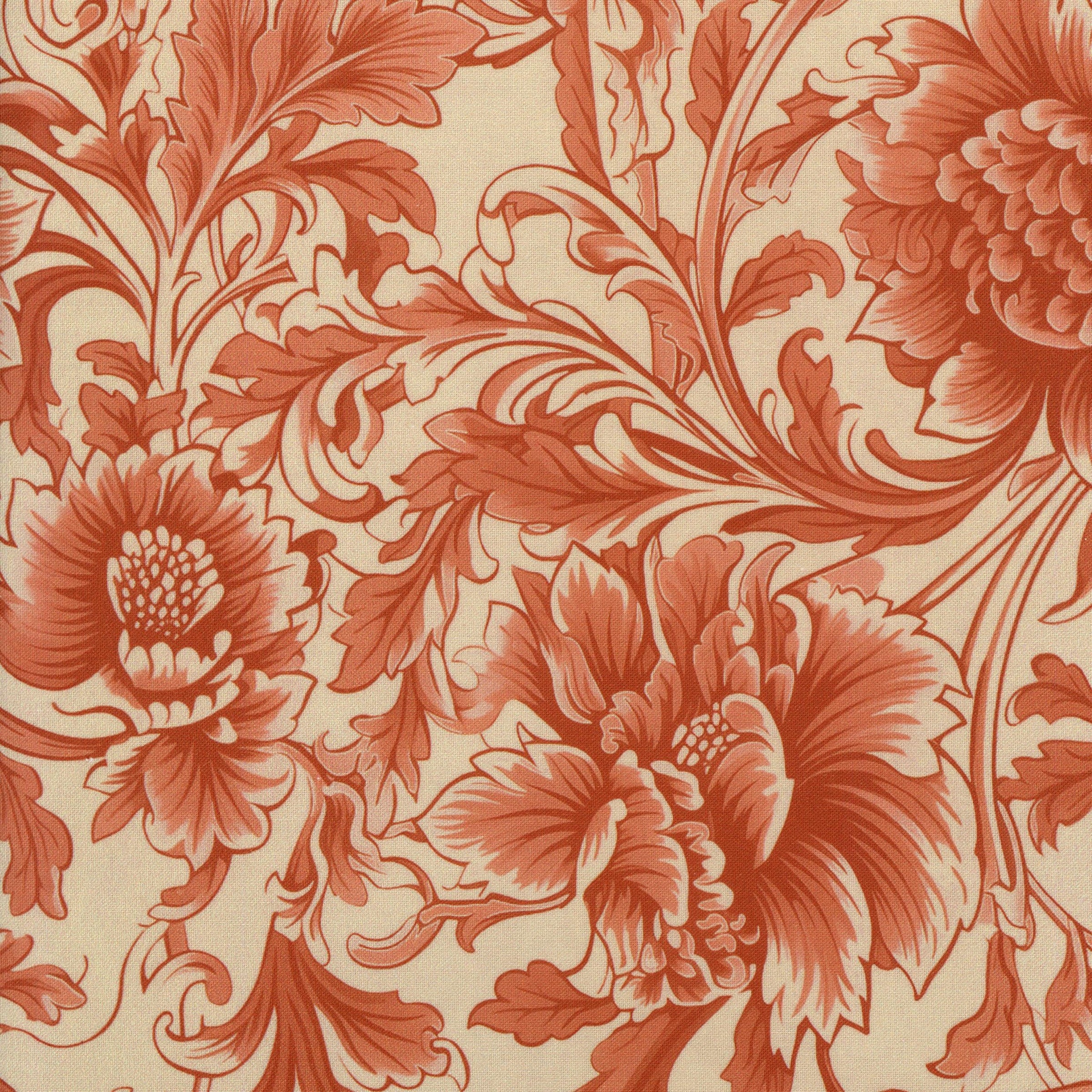 Devonstone Collection Wide Loads - Fleur - Patchwork and Quilting Fabric from Brown's Craft Shed (Tags: Fabric backing classic cream Devonstone Collection elegant Floral flowers large scale print orange scroll terracotta traditional vines vintage Wide Loads )