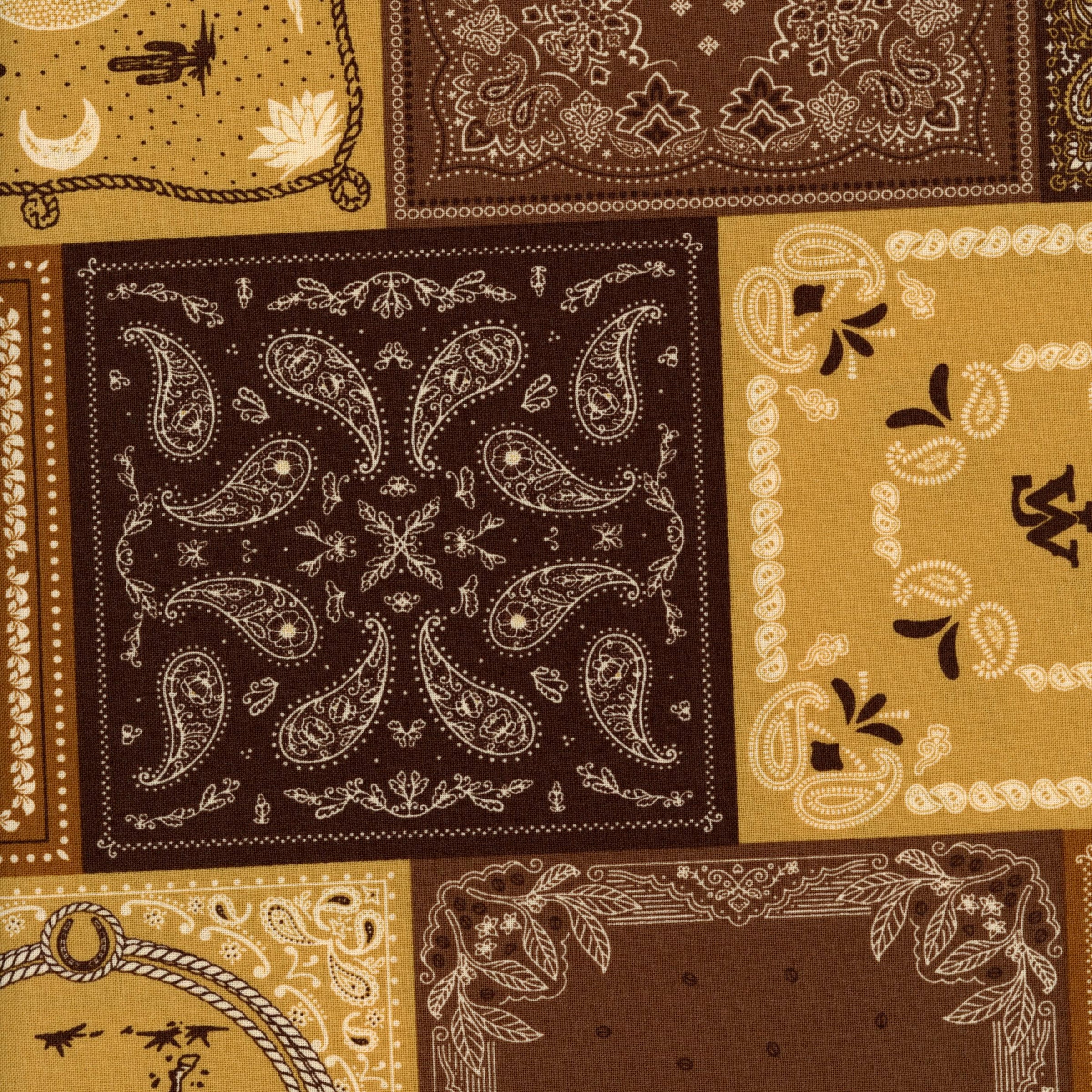 Riley Blake Designs - John Wayne American West (Brown) - Patchwork and Quilting Fabric from Brown's Craft Shed (Tags: Fabric American West bandana cream desert John Wayne lines novelty paisley patterns Riley Blake Designs rustic Western )
