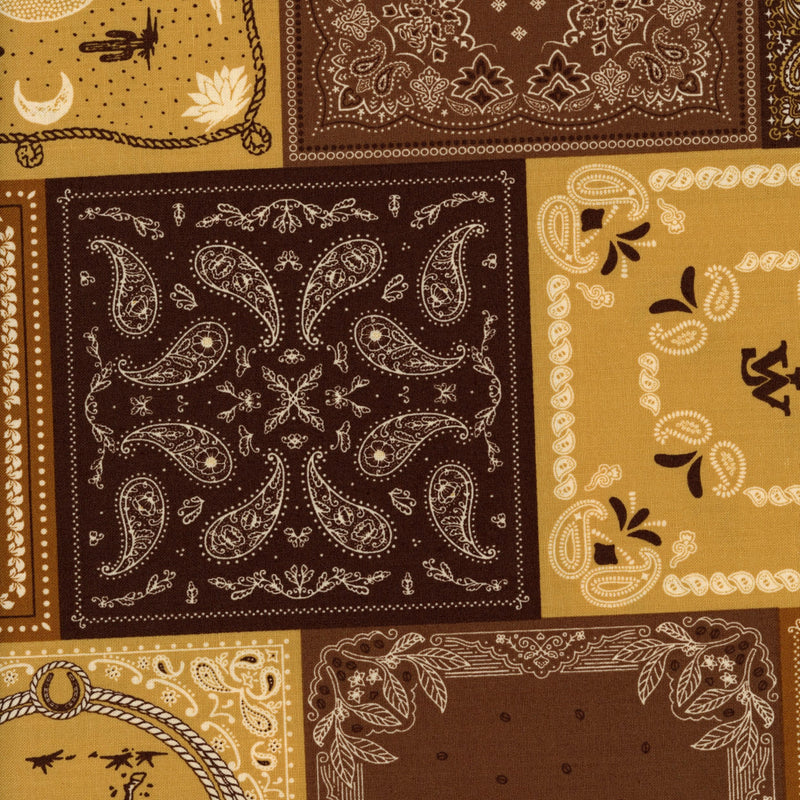 Riley Blake Designs - John Wayne American West (Brown) - Patchwork and Quilting Fabric from Brown's Craft Shed (Tags: Fabric American West bandana cream desert John Wayne lines novelty paisley patterns Riley Blake Designs rustic Western )