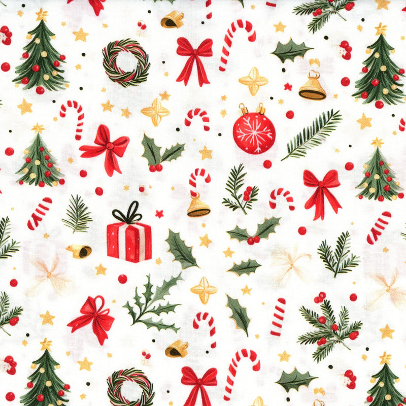 KK Fabrics A Holly Season - Christmas Cheer (White) - Patchwork and Quilting Fabric from Brown's Craft Shed (Tags: Fabric christmas christmas decor Christmas Fabric KK Fabrics )