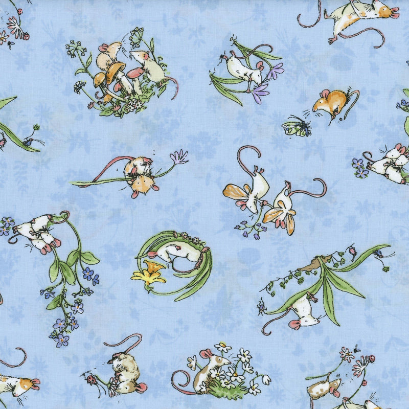 Clothworks Mouseplay by Anita Jeram (Light Denim) - Patchwork and Quilting Fabric from Brown's Craft Shed (Tags: Fabric Anita Jeram Clothworks Ladybirds Light Blue Mouseplay )