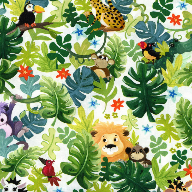 Clothworks World of Susybee - Jungle Friends - Patchwork and Quilting Fabric from Brown's Craft Shed (Tags: Fabric animal animals birds children Clothworks green jungle Jungle Friends lion monkey nature novelty playful Susybee wildlife World of Susybee )