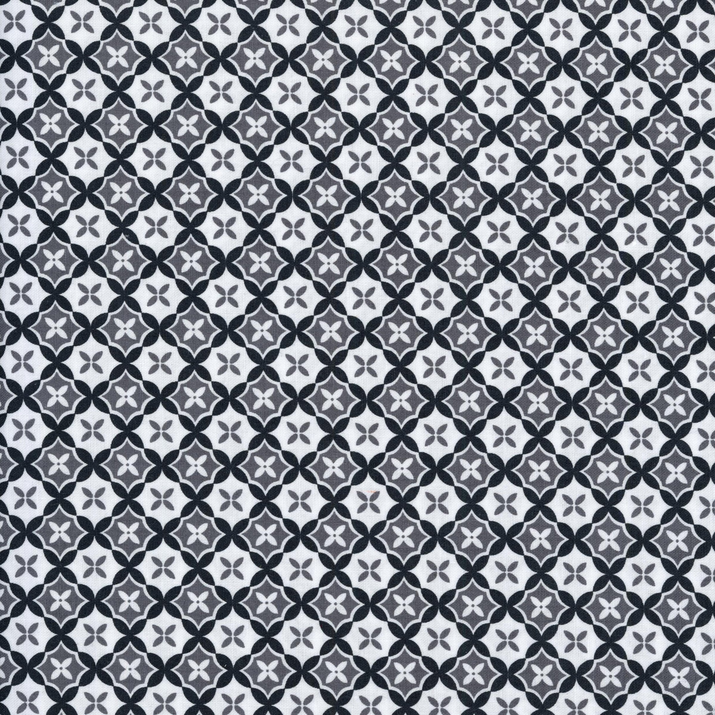 Poppie Cotton le petit escargot by Lori Woods - Patchwork and Quilting Fabric from Brown's Craft Shed (Tags: Fabric Black Floral Motif Geometric Le Petit Escargot Lori Woods Poppie Cotton Tile Print )