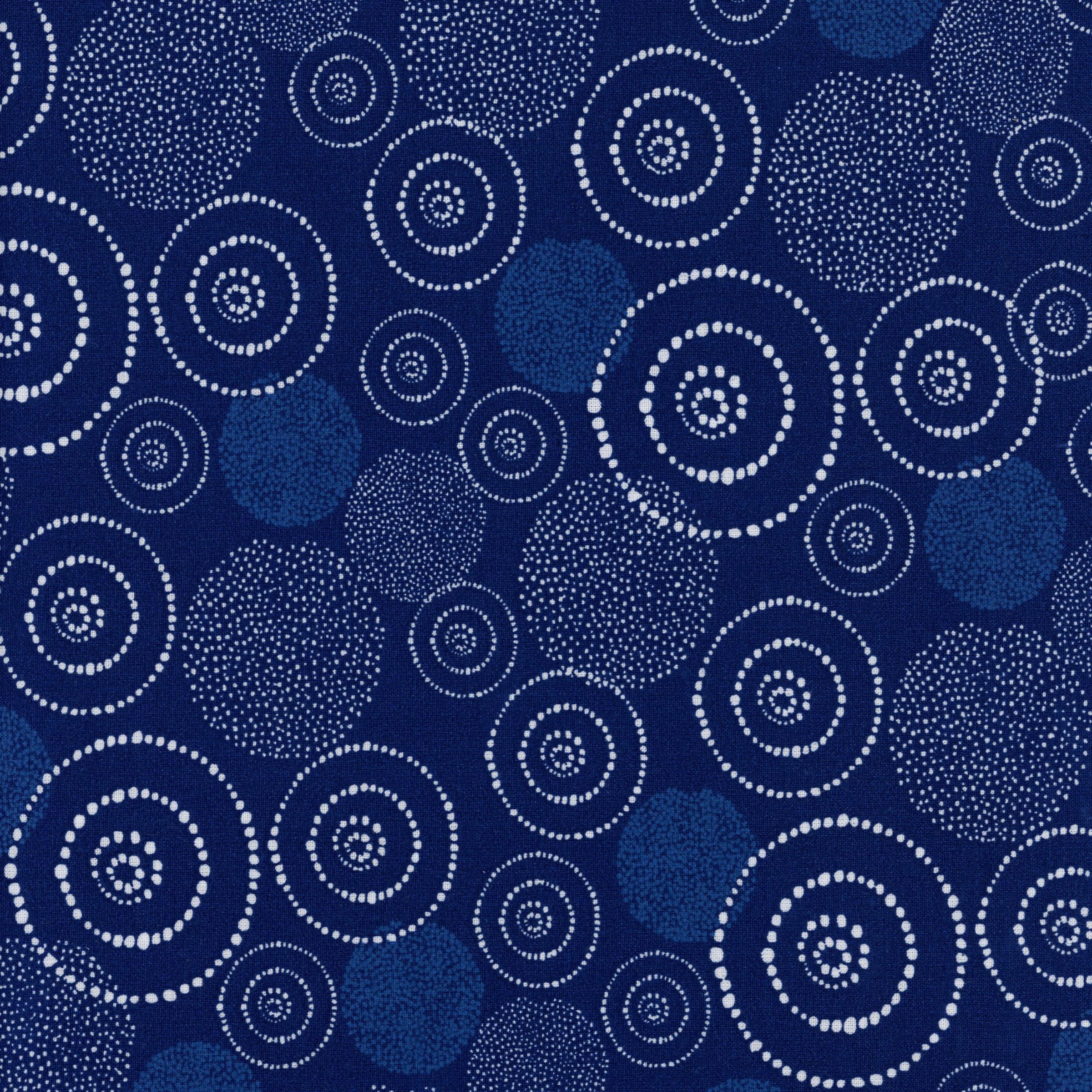 Sullivans - Circles (Navy) - Patchwork and Quilting Fabric from Brown's Craft Shed (Tags: Fabric blender blue circles contemporary dots Geometric modern quilting navy patterns Sullivans white )