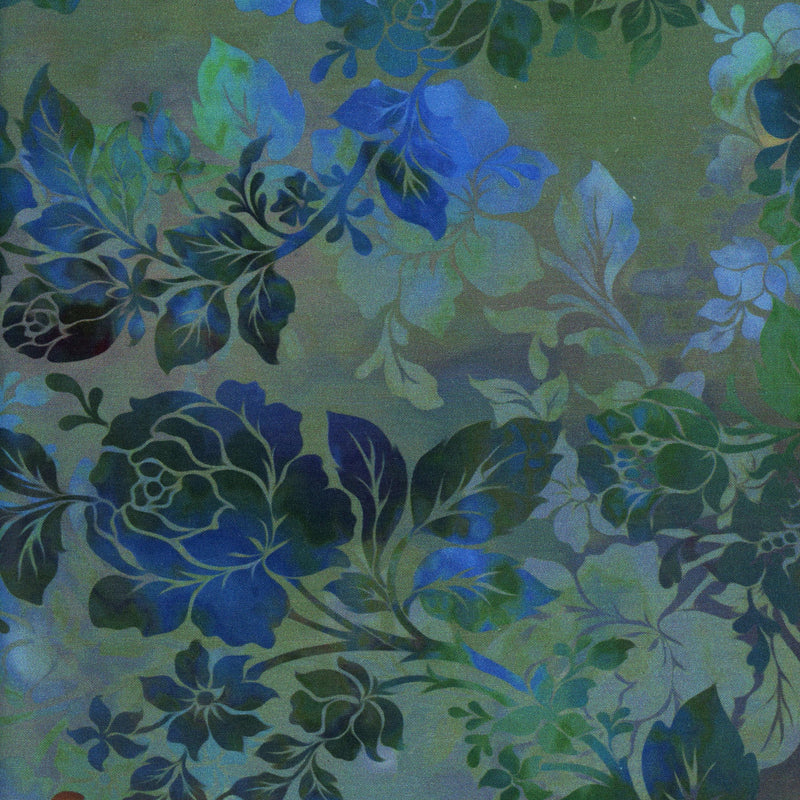 Lloyd Curzon Diaphanous 3 - Patchwork and Quilting Fabric from Brown's Craft Shed (Tags: Fabric blender blue botanical Diaphanous elegant Floral forest garden green layered Lloyd Curzon moss nature olive tonal watercolour )