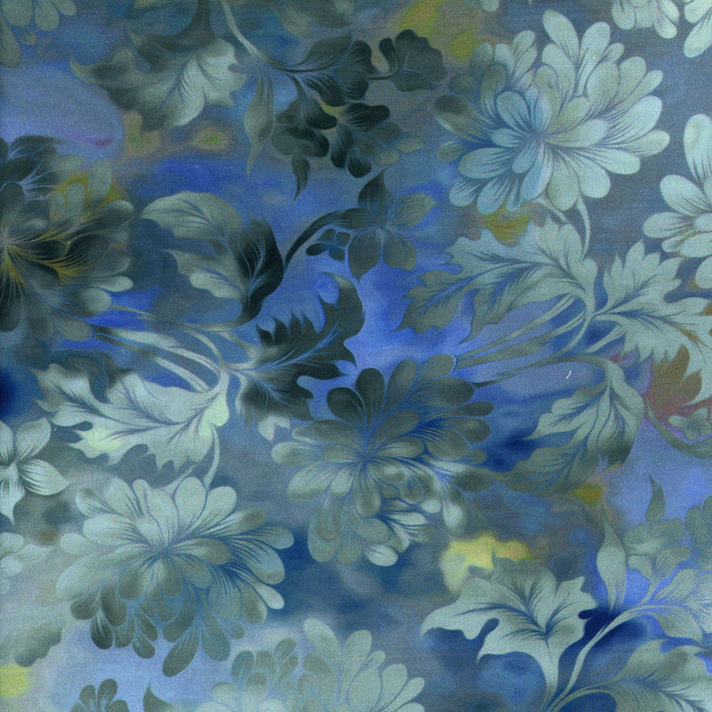 Lloyd Curzon Diaphanous 2 - Patchwork and Quilting Fabric from Brown's Craft Shed (Tags: Fabric artistic blender blue botanical Diaphanous elegant Floral green grey Lloyd Curzon midnight moody nature tonal twilight watercolour )