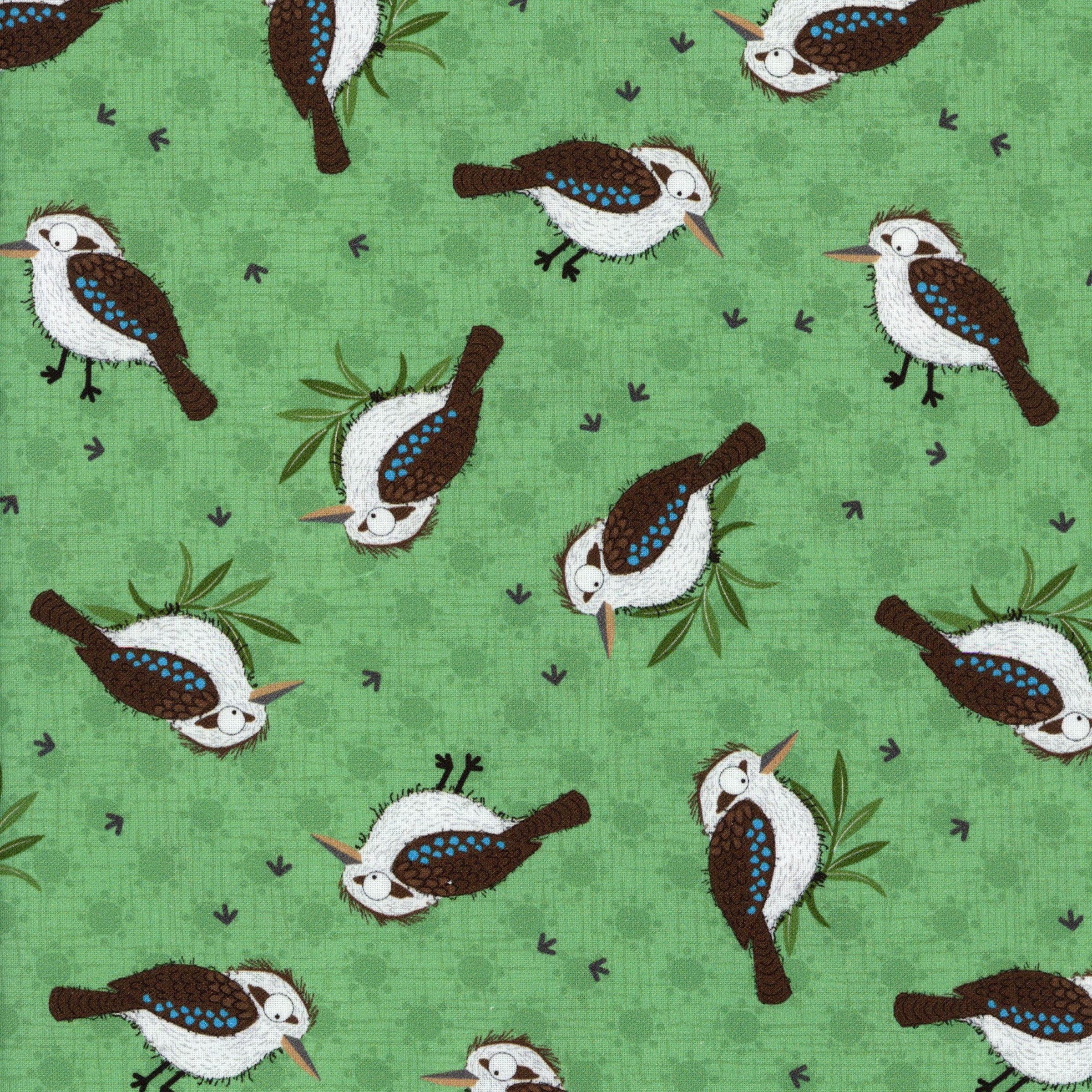 Nutex Little Creatures by Susan Wheeler Design - Patchwork and Quilting Fabric from Brown's Craft Shed (Tags: Fabric animal australiana birds blue Brown green kookaburra Little Creatures nature novelty Nutex Susan Wheeler Design whimsical wildlife )