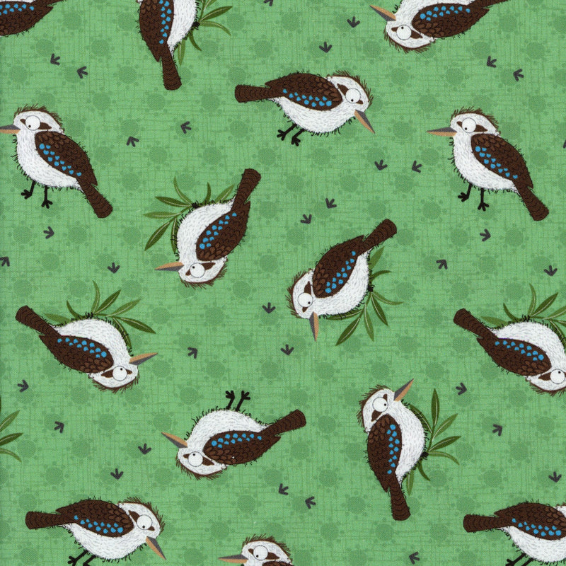 Nutex Little Creatures by Susan Wheeler Design - Patchwork and Quilting Fabric from Brown's Craft Shed (Tags: Fabric animal australiana birds blue Brown green kookaburra Little Creatures nature novelty Nutex Susan Wheeler Design whimsical wildlife )