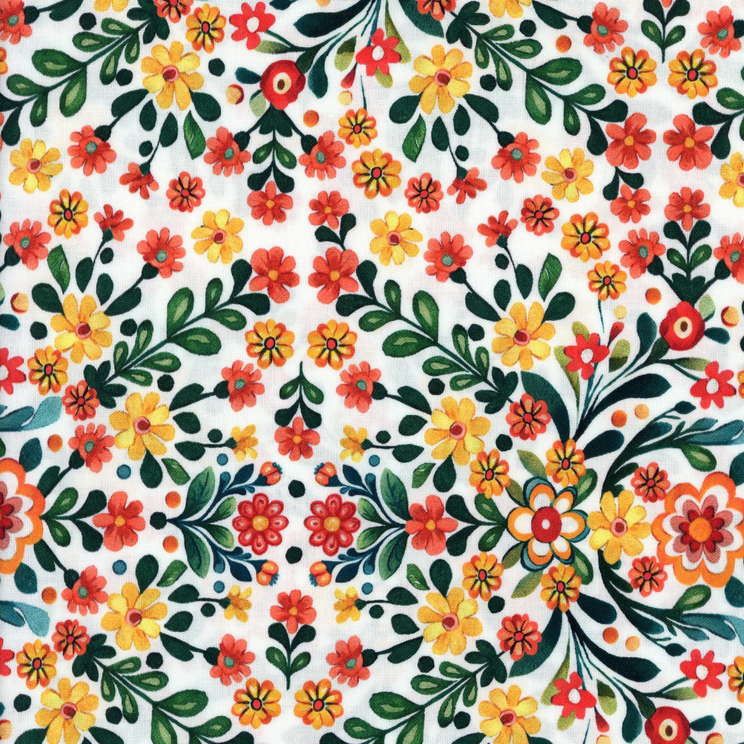 Benartex Farm Feathered Folk by Nicole Decamp - Patchwork and Quilting Fabric from Brown's Craft Shed (Tags: Fabric Benartex Floral Garden Flowers Nicole DeCamp Yellow )