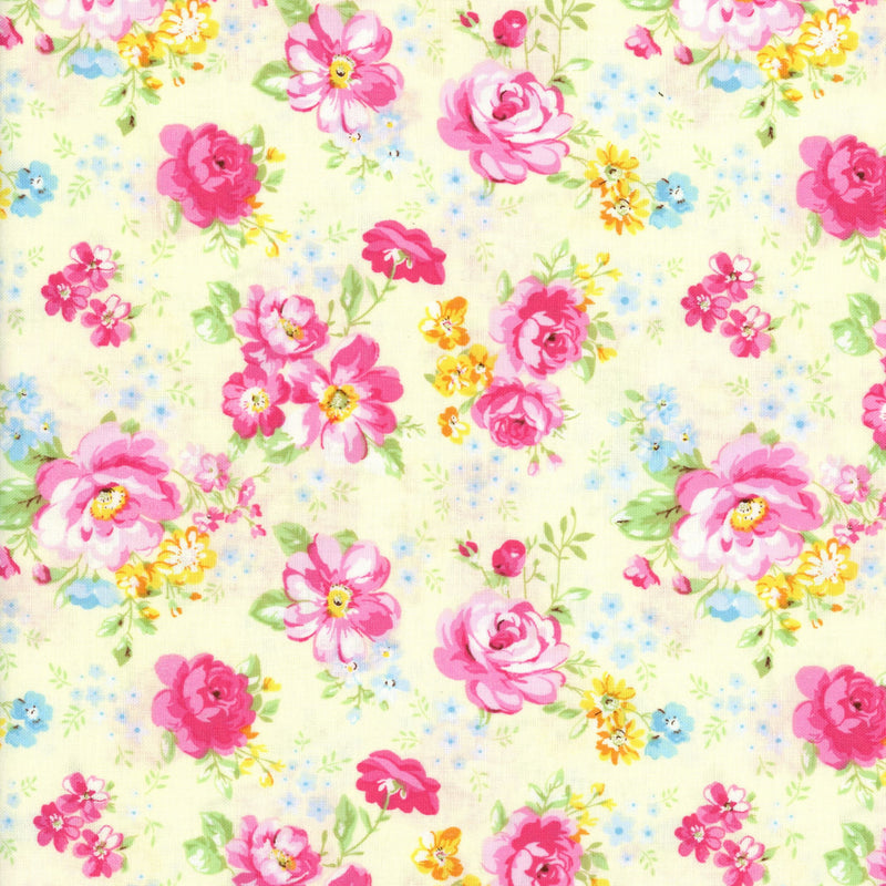 Paintbrush Studio - DooDads - Patchwork and Quilting Fabric from Brown's Craft Shed (Tags: Fabric blue cottage cream DooDads feminine Floral flowers garden Paintbrush Studio pastel pink roses vintage whimsical )