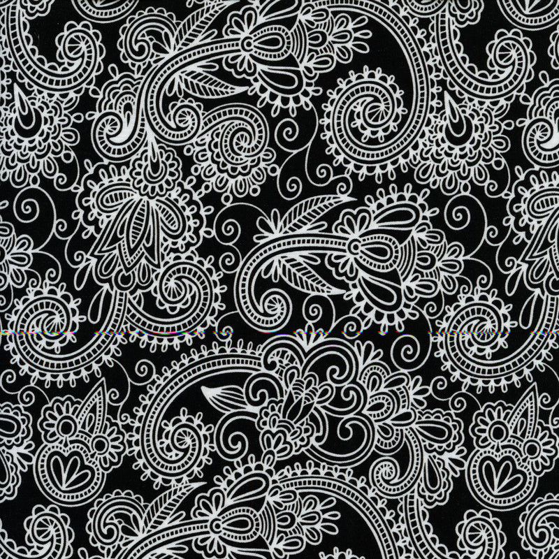 KK Fabrics Monochroma - Floral Paisley (Black) - Patchwork and Quilting Fabric from Brown's Craft Shed (Tags: Fabric )