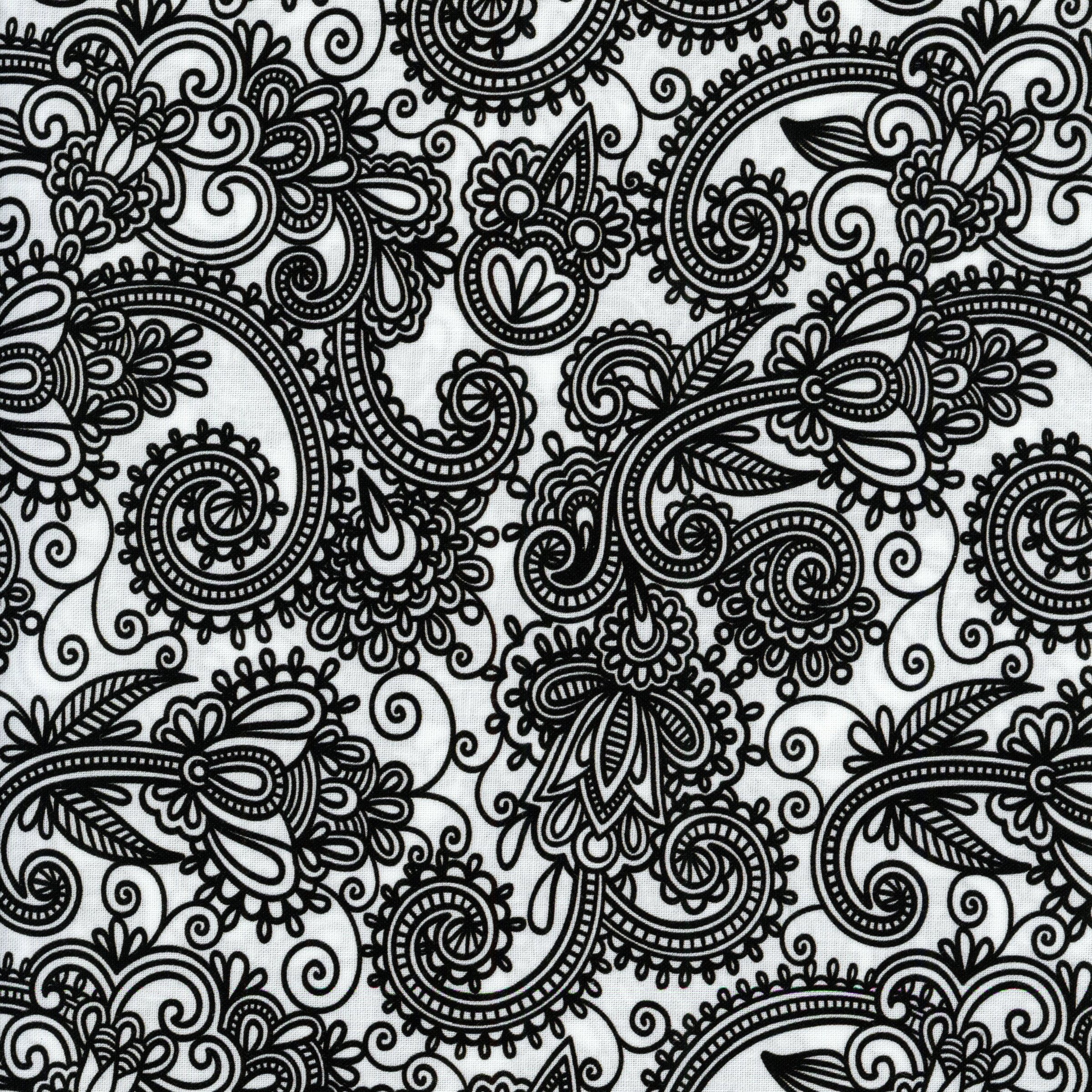 KK Fabrics Monochroma - Floral Paisley (Black) - Patchwork and Quilting Fabric from Brown's Craft Shed (Tags: Fabric )