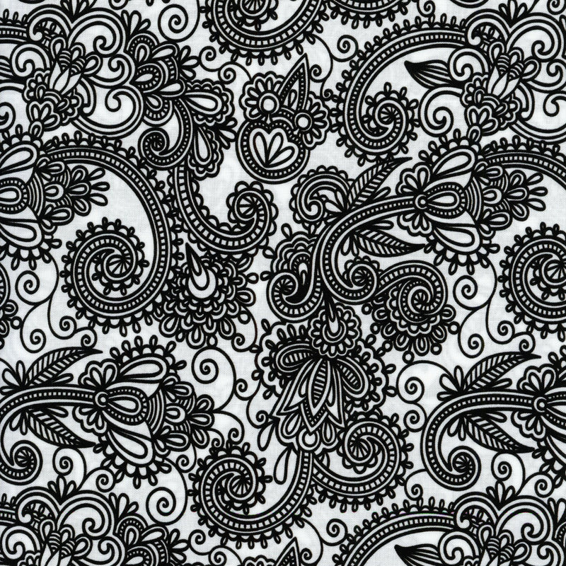 KK Fabrics Monochroma - Floral Paisley (Black) - Patchwork and Quilting Fabric from Brown's Craft Shed (Tags: Fabric )